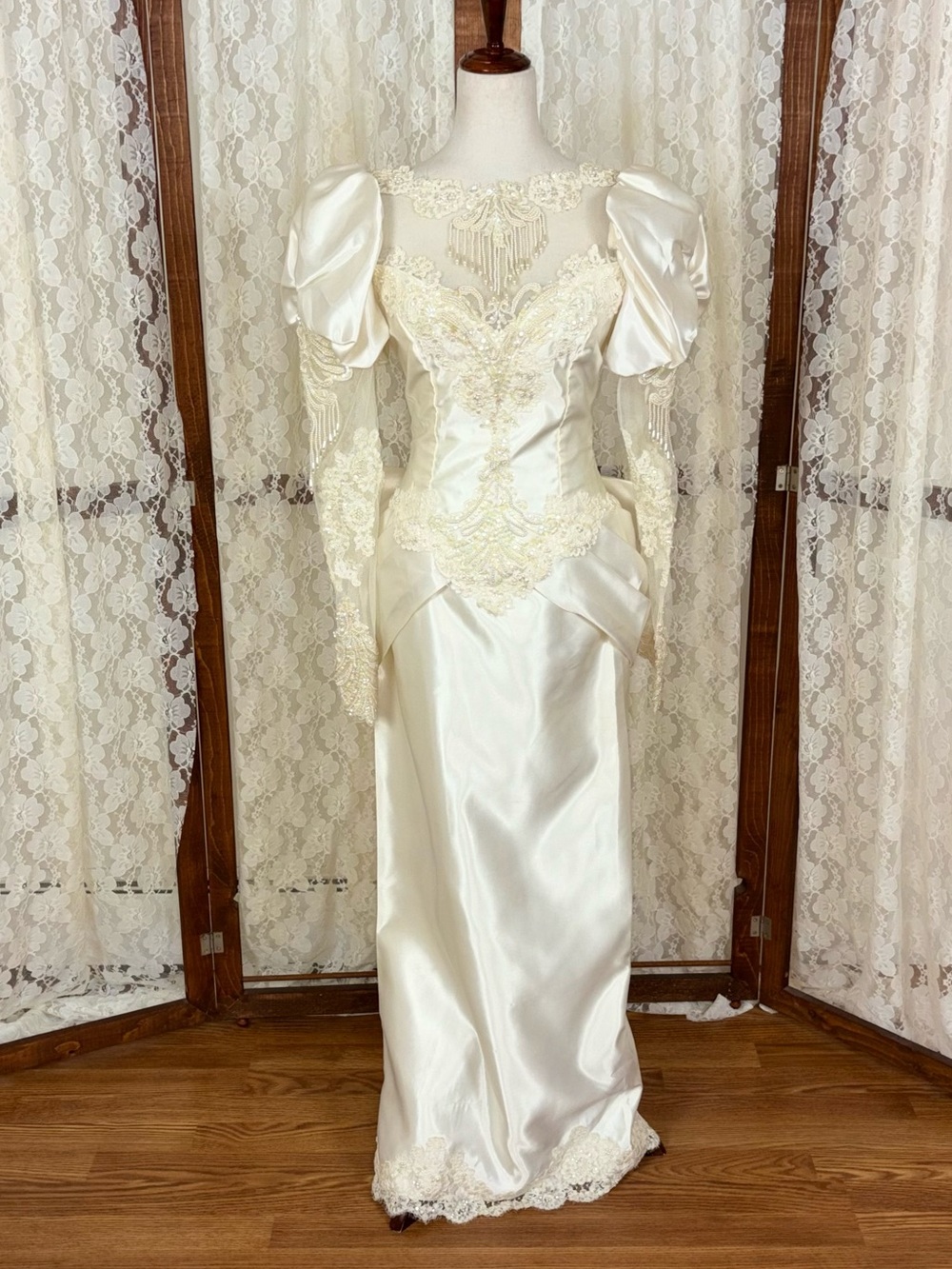 Fabulous Vintage 90s Ivory Satin Sheath Wedding Gown